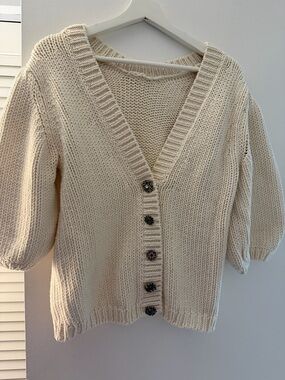 ba&sh Cream Chunky V-Neck Button Cardigan